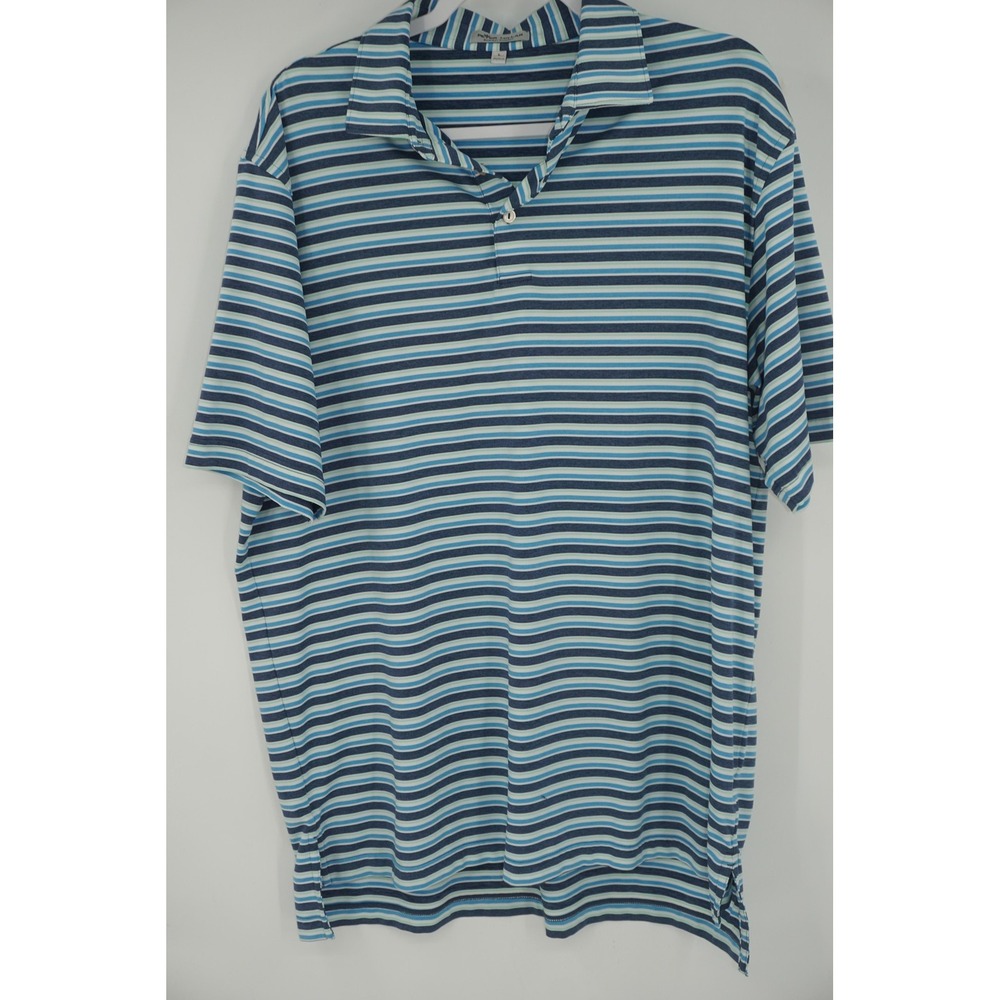 Peter Millar Polo Shirt‎ Mens Large Blue Summer Comfort Striped Golf Performance